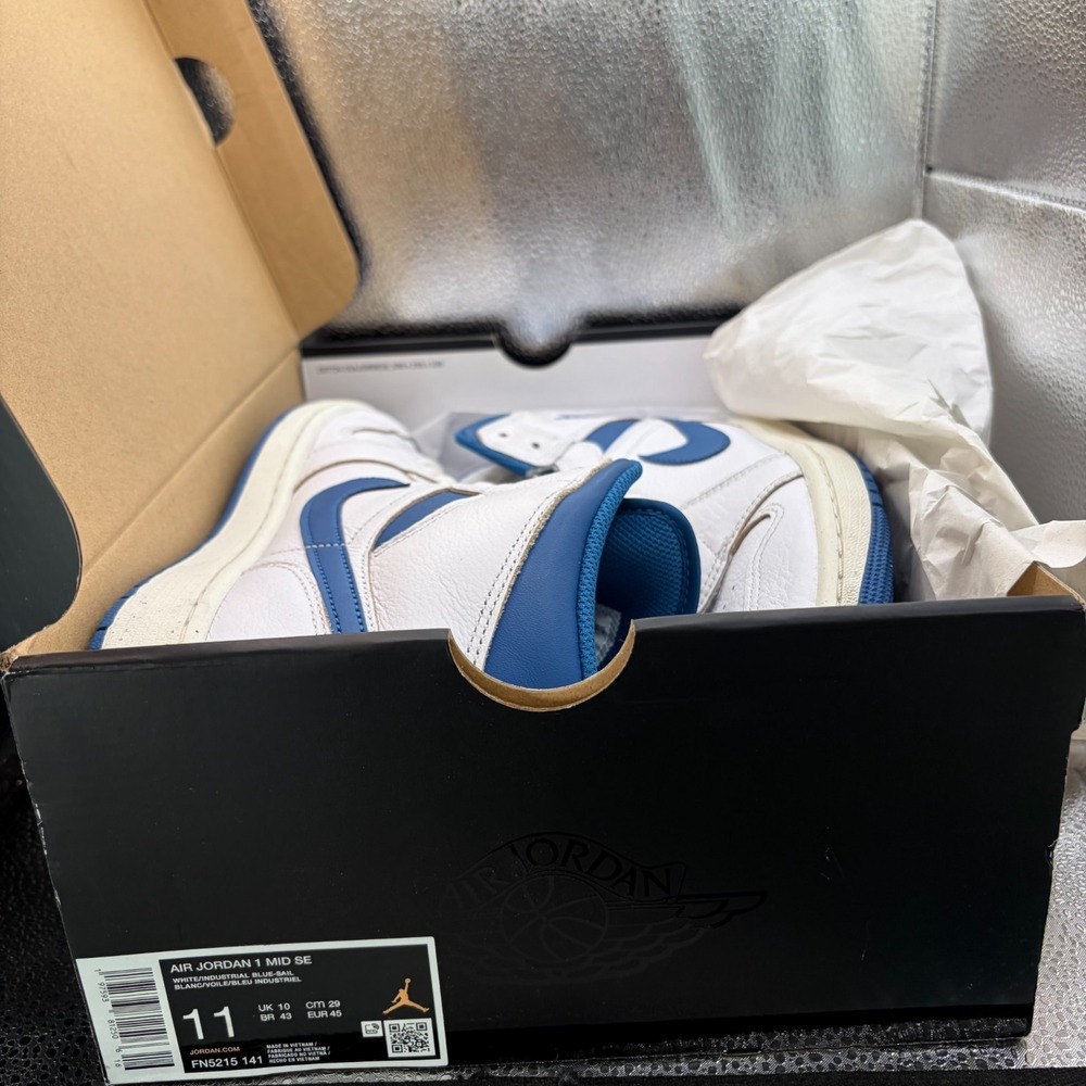Size 11 Nike Air Jordan 1 Mid SE Industrial Blue White Mens Shoes FN5215-141 - Picture 10 of 12